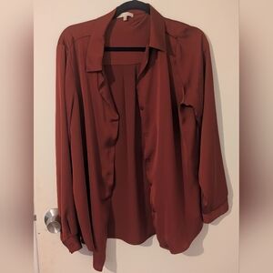 Like New Maroon Colored Skies Are Blue Silk Blouse Sz Large